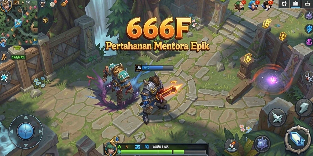 Screenshot permainan menunjukkan menara yang berfungsi melawan gelombang musuh.