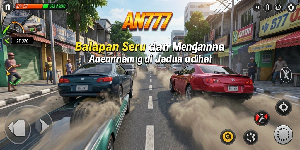 Screenshot gameplay AN777 menampilkan aksi balapan yang seru dan mendebarkan.