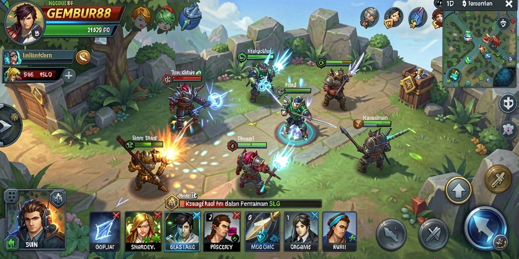 Tampilan gameplay menakjubkan dari <strong>GEMBUR88</strong> dengan strategi pertempuran yang seru.