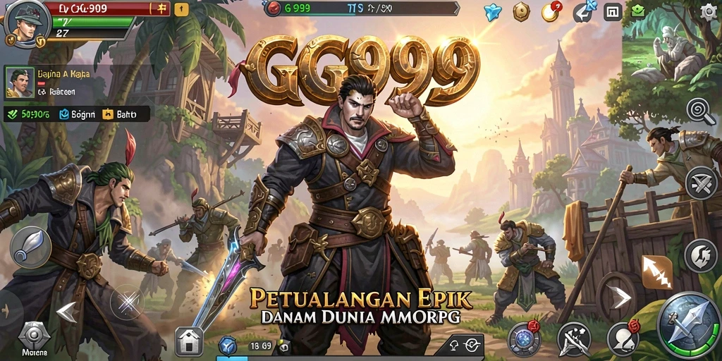Screenshot GG999 menampilkan aksi pertempuran seru dalam dunia MMORPG.