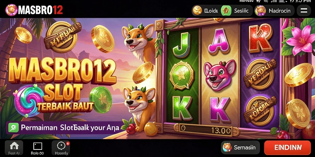 Screenshot gameplay MASBRO12 menampilkan kombinasi simbol yang menguntungkan.
