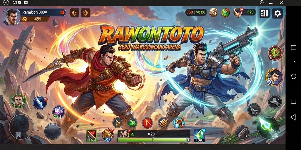 Screenshot gameplay <strong>RAWONTOTO</strong> menampilkan aksi pertarungan yang seru dan mendebarkan.